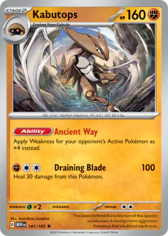 Kabutops Rare card from 151