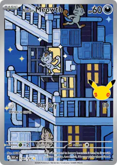 Alolan Meowth Illustration Rare card from 30th Celebration