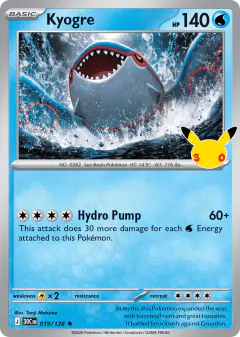 Kyogre Rare card from 30th Celebration