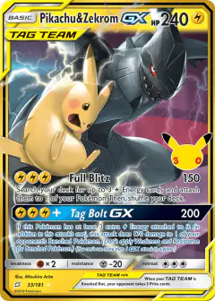 Pikachu & Zekrom-GX Rare Holo GX card from 30th Celebration