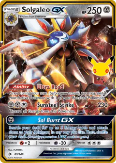 Solgaleo-GX Rare Holo GX card from 30th Celebration
