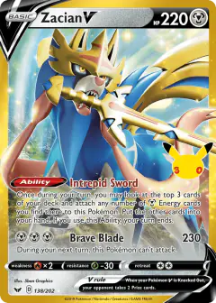 Zacian V Rare Holo V card from 30th Celebration