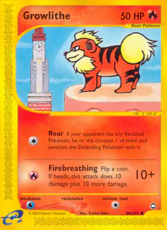 Growlithe Common card from Aquapolis
