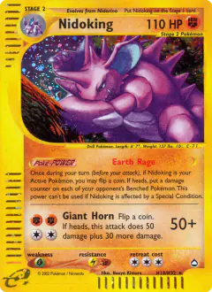 Nidoking Rare Holo card from Aquapolis