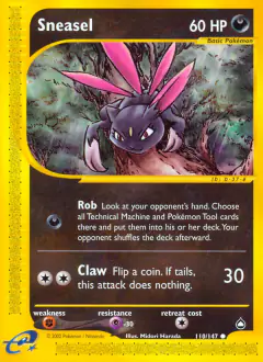Sneasel Common card from Aquapolis