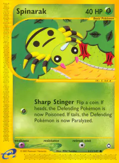 Spinarak Common card from Aquapolis