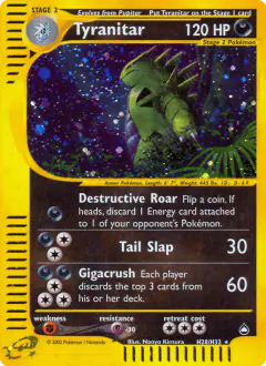 Tyranitar Rare Holo card from Aquapolis