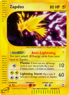 Zapdos Rare Holo card from Aquapolis