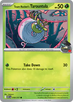 Team Rocket's Tarountula Common card from Ascended Heroes