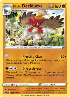 Hisuian Decidueye Rare Holo card from Astral Radiance