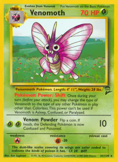 Venomoth Rare card from Base Set 2