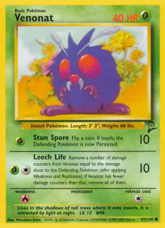 Venonat Common card from Base Set 2