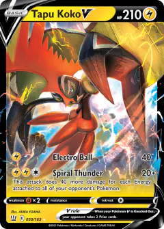 Tapu Koko V Rare Holo V card from Battle Styles