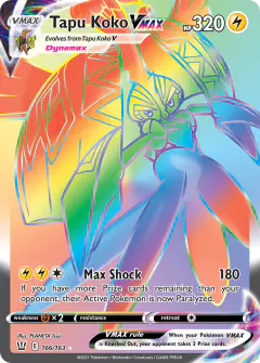 Tapu Koko VMAX Rare Rainbow card from Battle Styles
