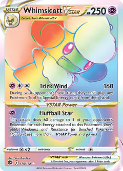 Whimsicott VSTAR Rare Rainbow card from Brilliant Stars