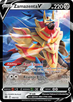 Zamazenta V Rare Holo V card from Brilliant Stars