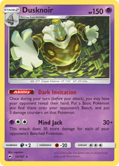 Dusknoir Rare Holo card from Burning Shadows