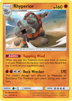 Rhyperior Rare Holo card from Burning Shadows
