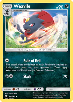 Weavile Rare card from Burning Shadows