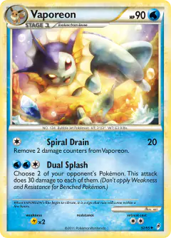 Vaporeon Uncommon card from Call of Legends