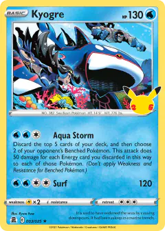 Kyogre Rare card from Celebrations