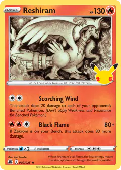 Reshiram Rare card from Celebrations