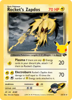 Rocket's Zapdos Classic Collection card from Celebrations