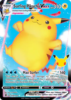Surfing Pikachu VMAX Rare Holo VMAX card from Celebrations
