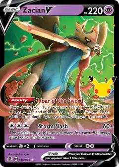 Zacian V Rare Holo V card from Celebrations