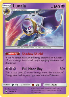 Lunala Rare Holo card from Celestial Storm
