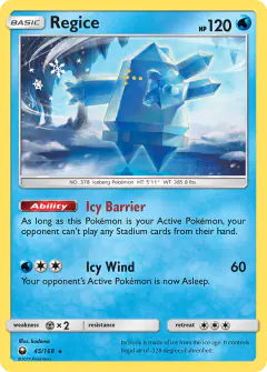 Regice Rare card from Celestial Storm