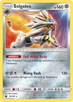 Solgaleo Rare Holo card from Celestial Storm