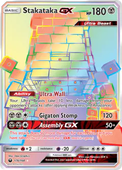 Stakataka-GX Rare Rainbow card from Celestial Storm