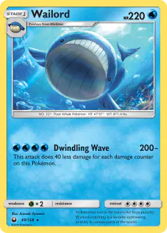 Wailord Rare card from Celestial Storm