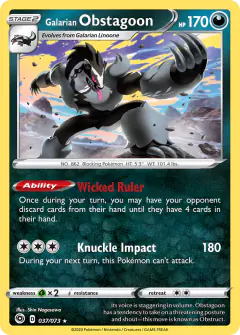 Galarian Obstagoon Rare Holo card from Champion's Path