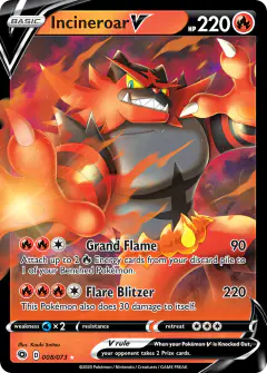 Incineroar V Rare Holo V card from Champion's Path