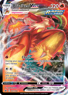 Blaziken VMAX Rare Holo VMAX card from Chilling Reign