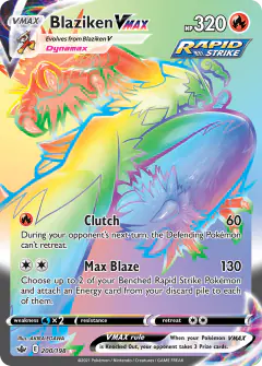 Blaziken VMAX Rare Rainbow card from Chilling Reign