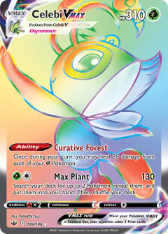 Celebi VMAX Rare Rainbow card from Chilling Reign