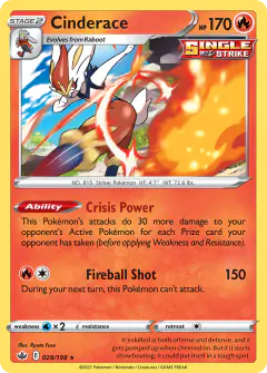 Cinderace Rare Holo card from Chilling Reign
