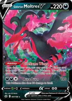 Galarian Moltres V Rare Holo V card from Chilling Reign