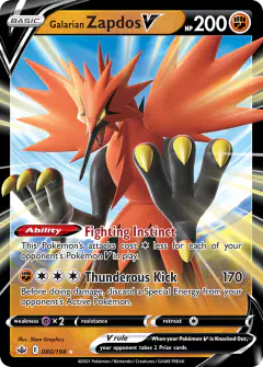 Galarian Zapdos V Rare Holo V card from Chilling Reign