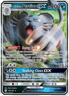 Alolan Persian-GX Rare Holo GX card from Cosmic Eclipse