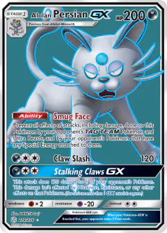 Alolan Persian-GX Rare Ultra card from Cosmic Eclipse