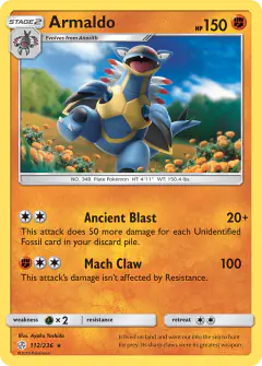 Armaldo Rare card from Cosmic Eclipse