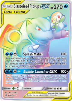 Blastoise & Piplup-GX Rare Rainbow card from Cosmic Eclipse