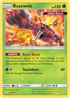 Buzzwole Rare Holo card from Cosmic Eclipse