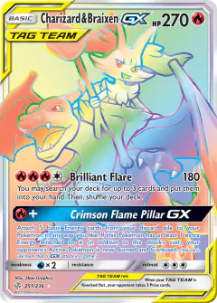 Charizard & Braixen-GX Rare Rainbow card from Cosmic Eclipse