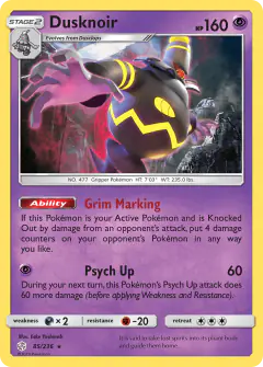 Dusknoir Rare Holo card from Cosmic Eclipse
