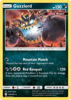 Guzzlord Rare Holo card from Cosmic Eclipse